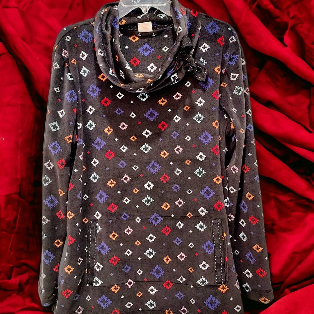Aztec Print Jasmine & Ginger Cowl-Neck Fleece Size L